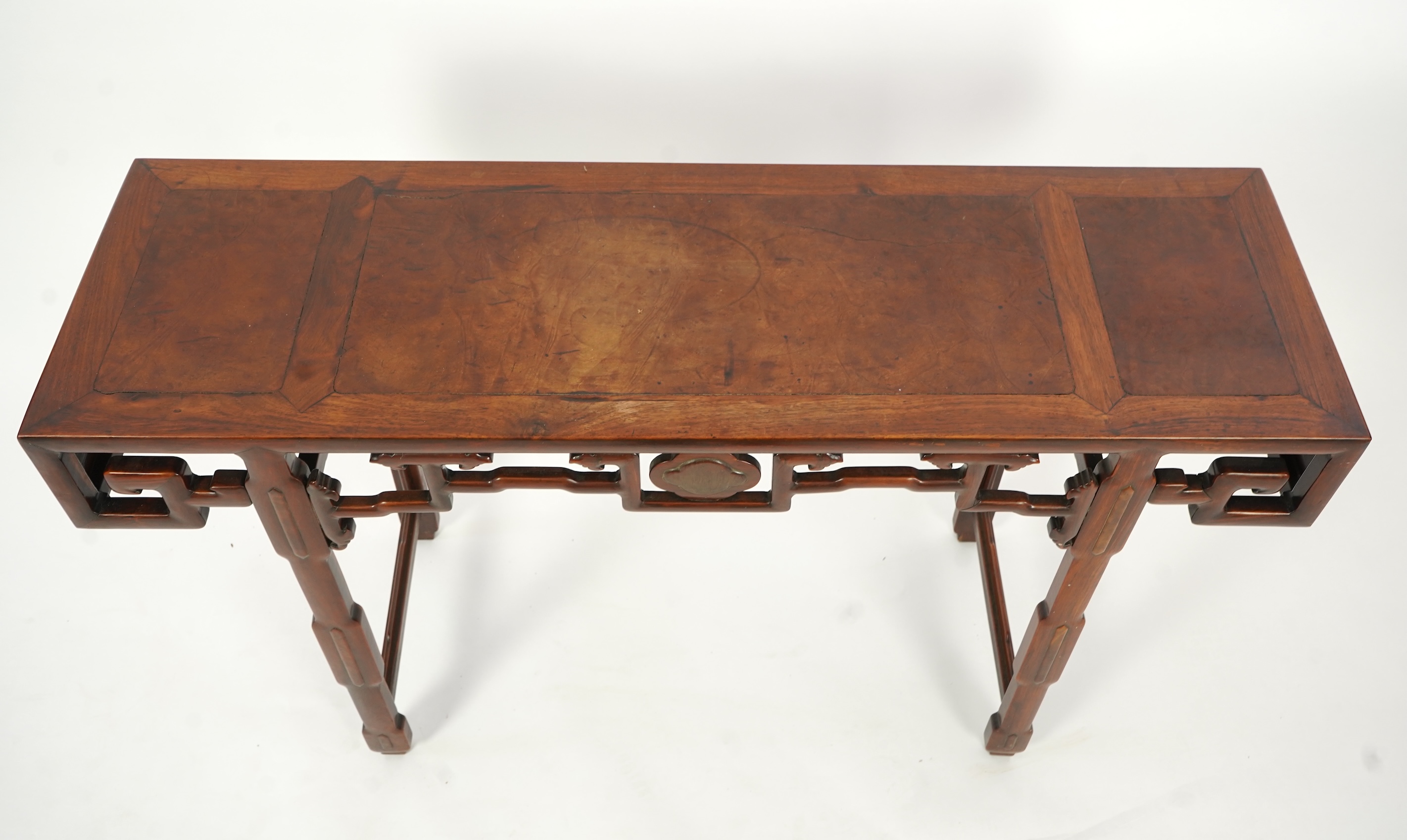 A Chinese hongmu and burrwood panelled altar table, late 19th century
